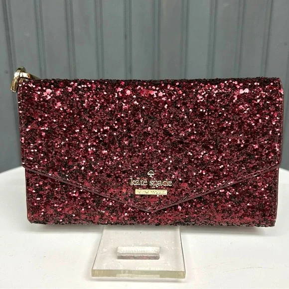 Kate Spade Laurel Way Glitter iPhone Wristlet Wallet Deep Plum Burgundy - Picture 9 of 10